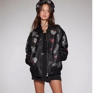 FOREVER 21 x Hello kitty Black Rhinestone Bomber Jacket. Size Medium EUC